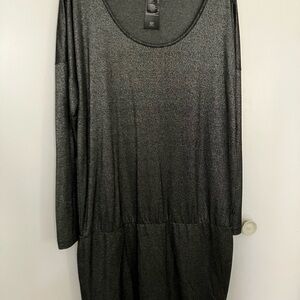 Elegant Black Metallic Effect Dress - L